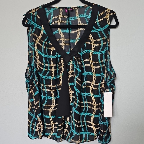 Tattoo Me NWT Size 3X Nautical Sleeveless Black Blouse with Gold Chain Pattern - Picture 1 of 6